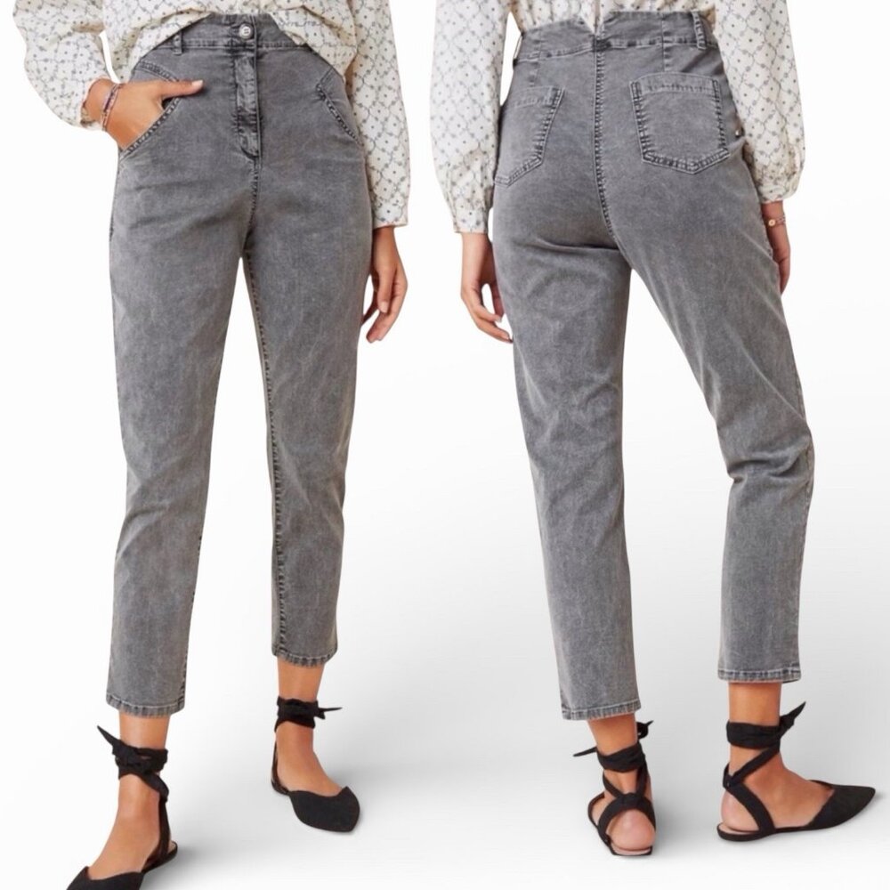 AMADI x Anthropologie Lindy Utility Ankle Pants High Rise Slim Straight Carbon